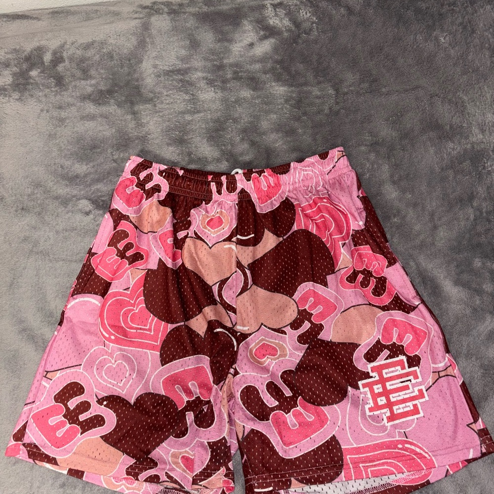 Eric Emanuel Pink and Brown Athletic Shorts with Playful Design